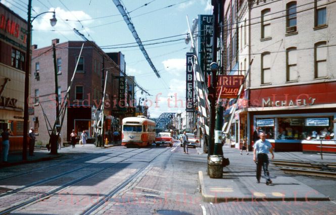 FYI, this 35mm slide recently sold for $263.88. Pittsburgh Railways PCC Electric Streetcar #1470 Original Kodachrome Color Slide Processed by Kodak McKeesport, Pennsylvania 7 September 1959 Photographer Credit: William D. Volkmer Bob Sherwood writes, "This photo was taken during a Photo Stop during the NRHS Convention trip. My Dad, W. G. Sherwood, is on the sidewalk to the right walking toward the cameraman."