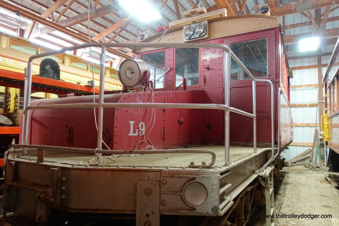 Milwaukee Electric Railway & Light Company locomotive L-9. Don's Rail Photos: "L9 was built at Cold Spring in 1944. It became WEPCo L9 in 1963 and was acquired by WERHS in 1979. It became East Troy Electric Ry L9 in 1989."