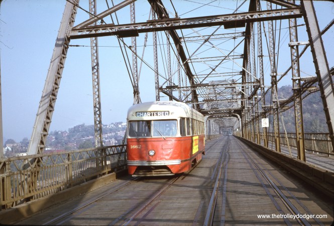 Pittsburgh Railways PCC Streetcar #1662 Location: Pittsburgh, PA (Glenwood Bridge) Date: October 7, 1962 Photographer: Unknown