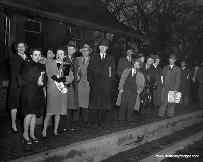 Displaced commuters packed a suburban train station on November 11, 1944, as employees of two Chicago interurbans (the North Shore Line and the Chicago Aurora and Elgin) embarked on a 17-day strike for higher wages. The strike was settled after the workers accepted a five cents per hour increase recommended by a board appointed by President Franklin D. Roosevelt. They had been holding out for nine cents per hour. The march of Patton's third Army through Europe dominated the headlines that day during World War II. The exact location is not known. (Acme Photo)