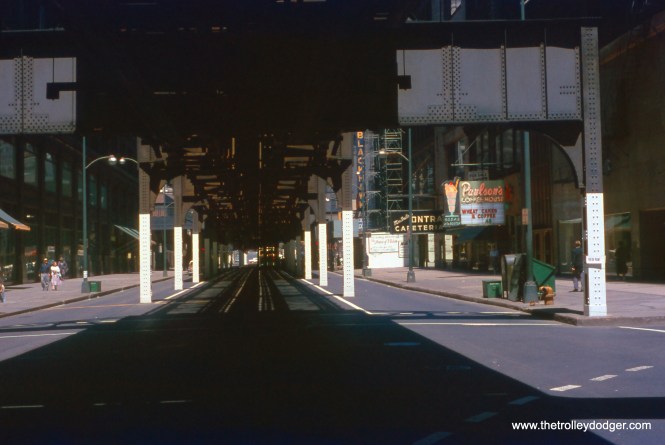 CTA Chicago Transit Authority "L" Loop Location: Chicago, Illinois (Wabash and Washington looking north) Date: July 29, 1956 Photographer: William C. Hoffman