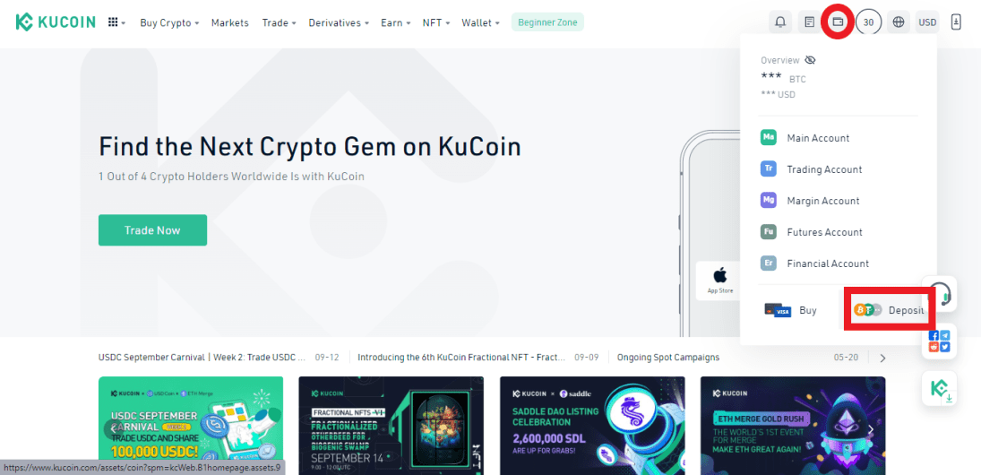 kucoin wallet tab