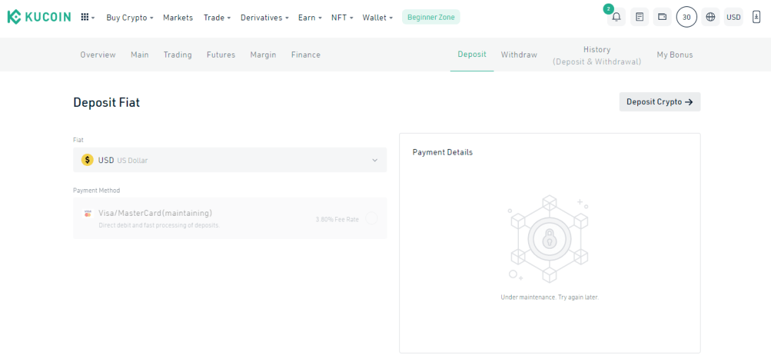 depositing coins to kucoin
