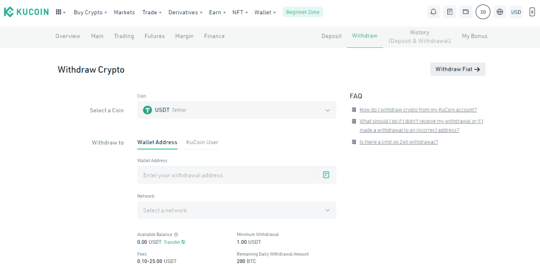 withdraw crypto on kucoin