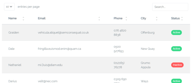 Voler Admin Dashboard Table