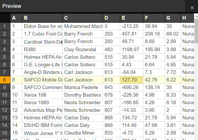 Fullscreen CSV Viewer In JavaScript – Heiho