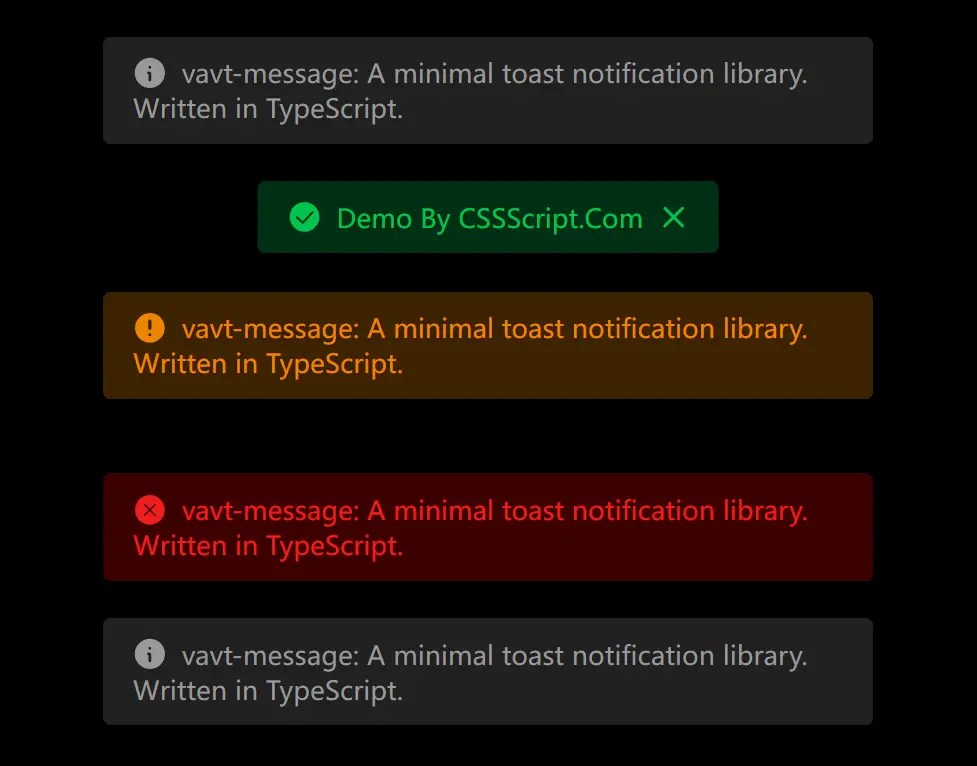 Convenient Toast Notification Library (TypeScript) – vavt-message