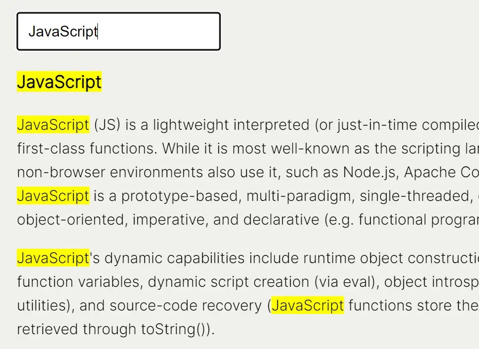 Lightweight Text Highlighting JavaScript Library – Highlight Search Term