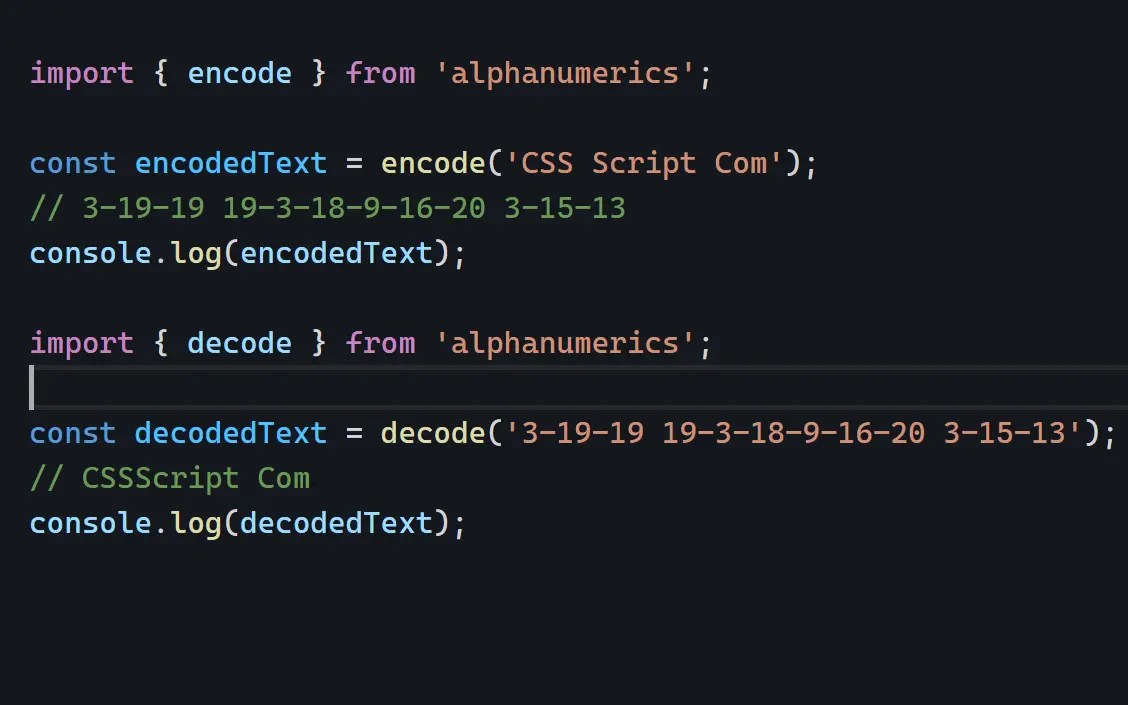 Encode Alphabet to Numbers with Alphanumerics.js