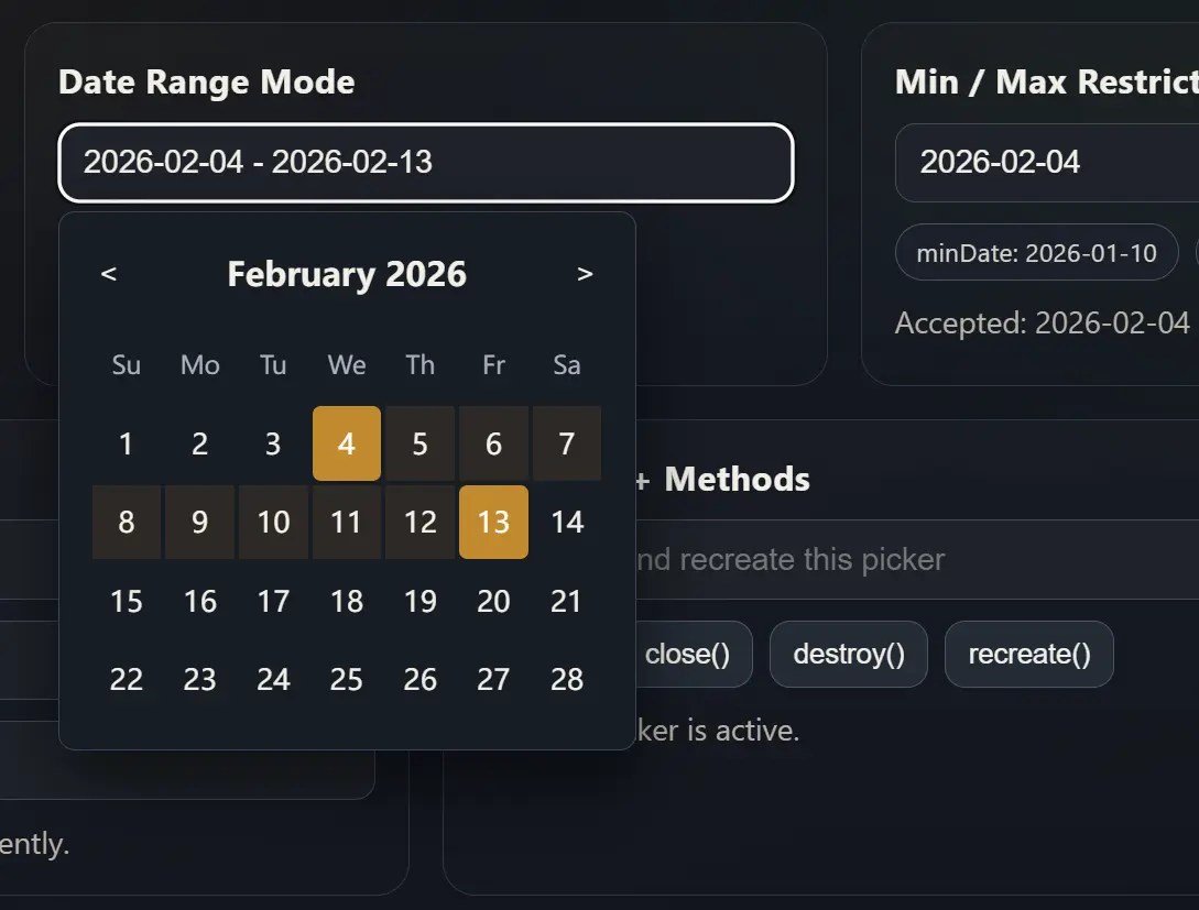 Vanilla JS Date Picker with Range Selection – EssealDatePicker