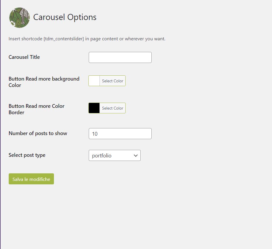 Carousel options panel