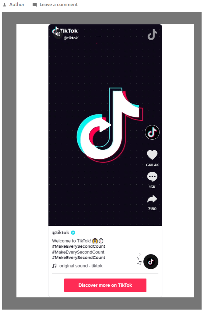TikTok embed with a gray background-color