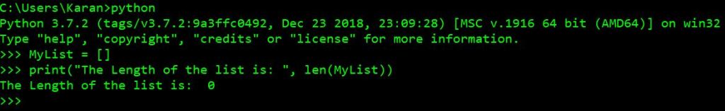 Finding length of empty list using len()