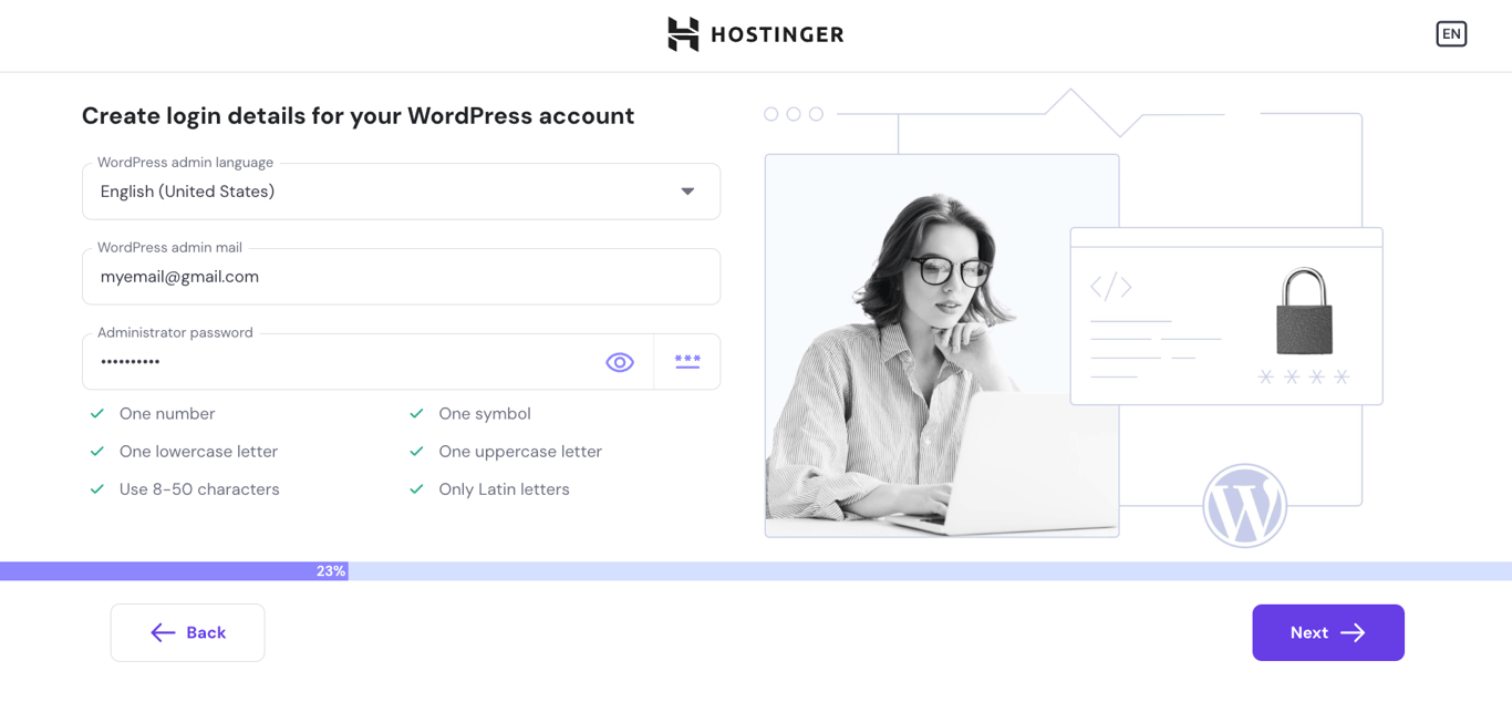 WordPress onboarding process in Hostinger