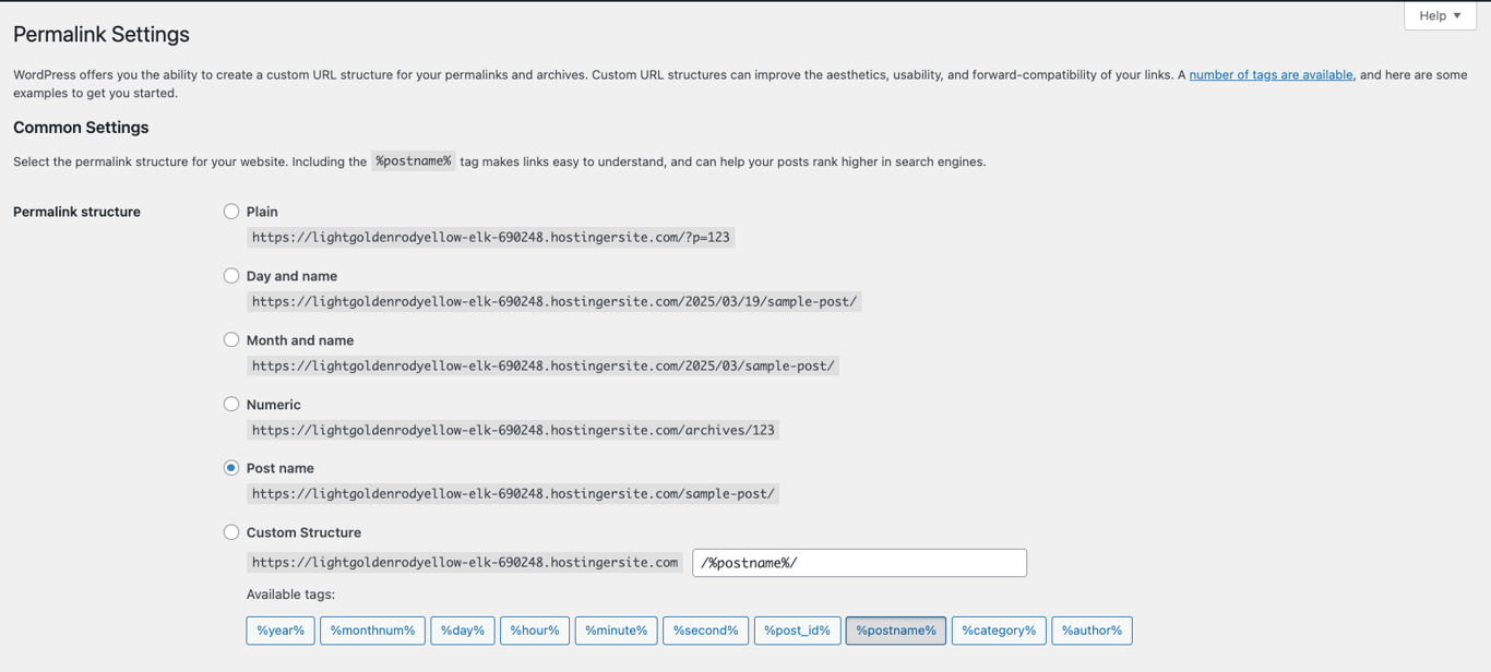 WordPress permalink settings