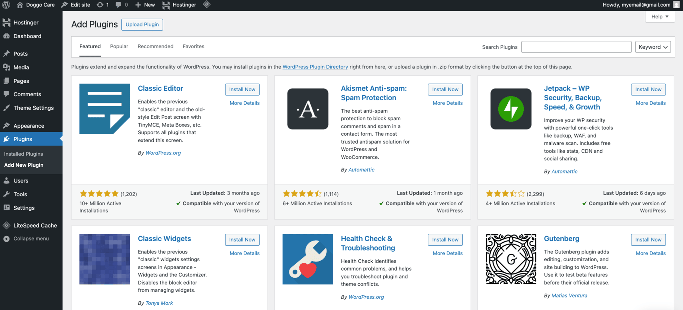 WordPress plugin directory in the admin dashboard