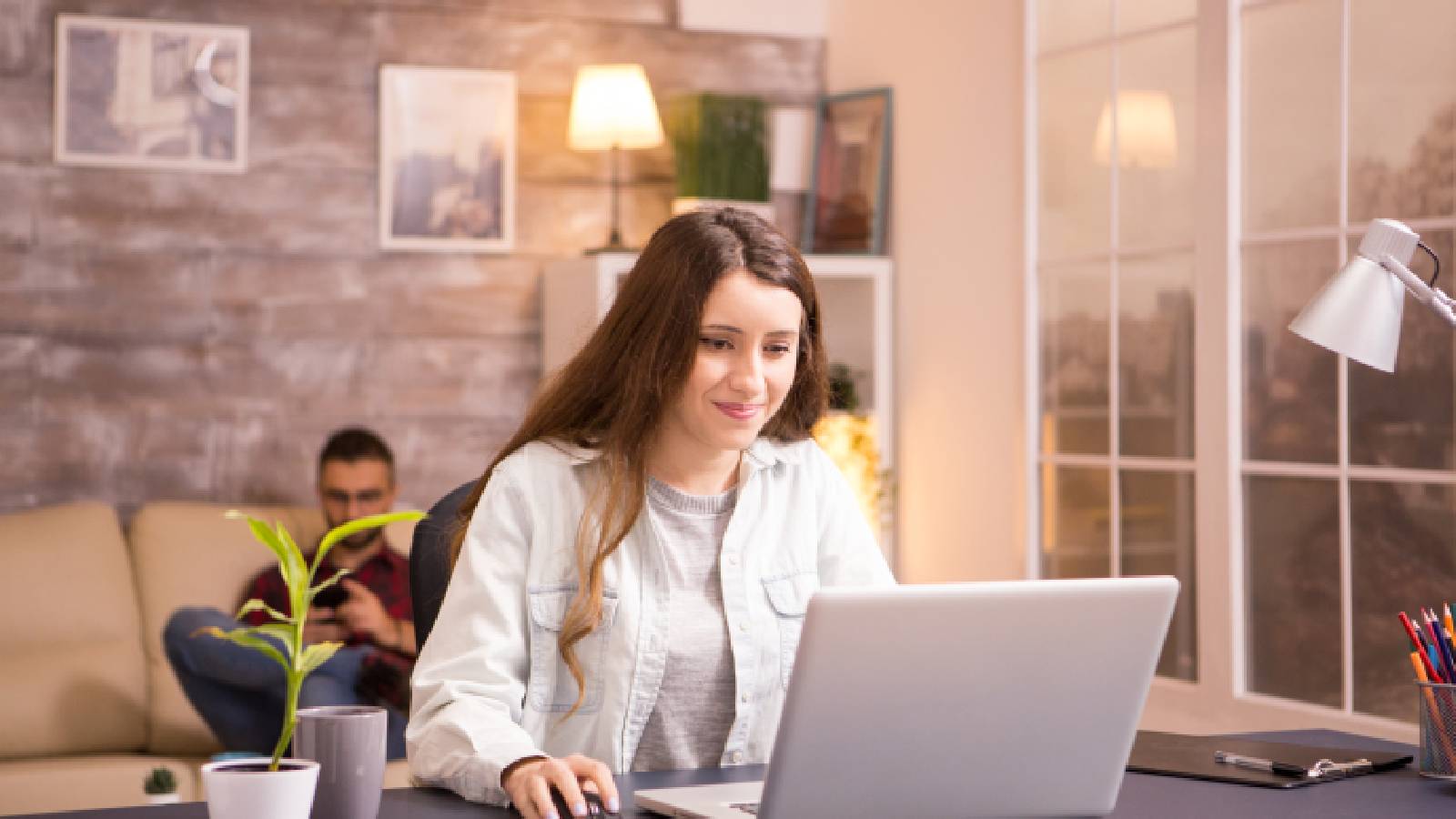 Woman working on a laptop
