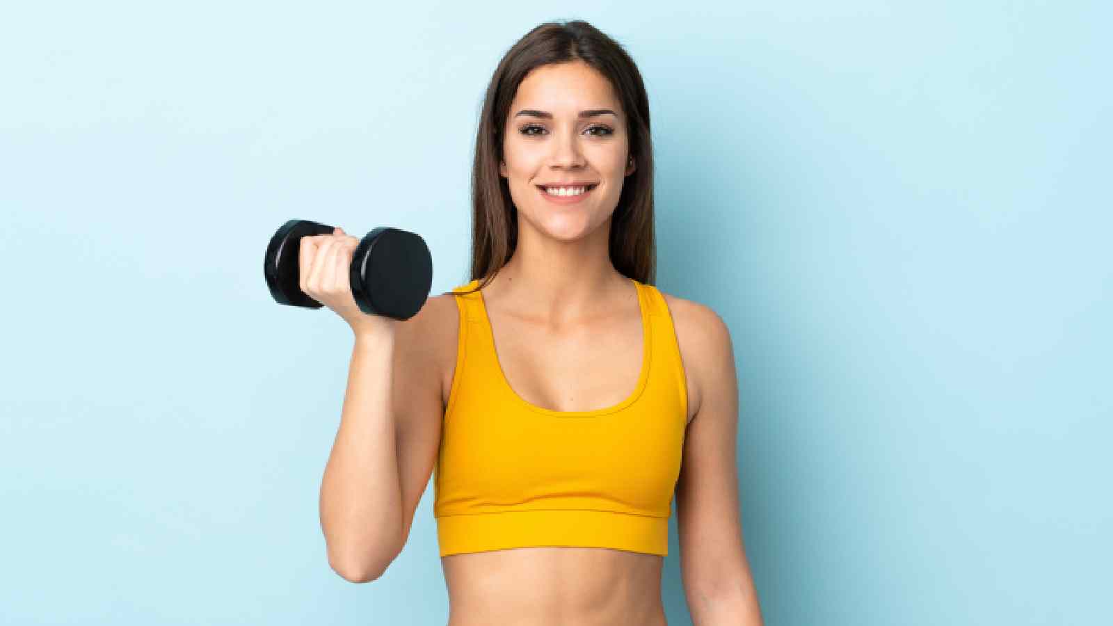 dumbbell ko kandhon tak uthayen.