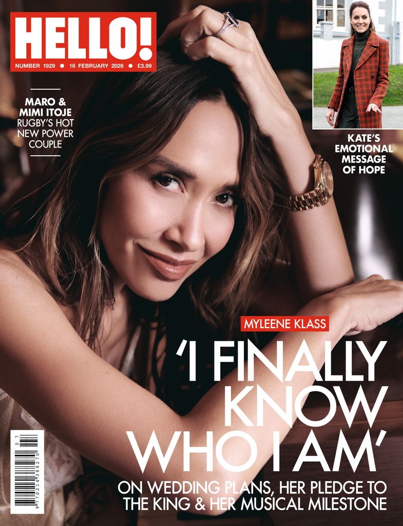 Hello Magazine cover featuring a close-up shot of Myleene Klass