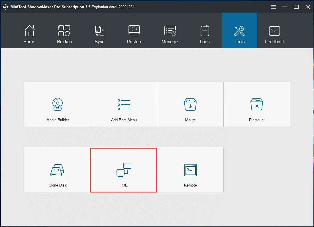 Klicken Sie auf den PXE-Teil unter der Registerkarte Tools