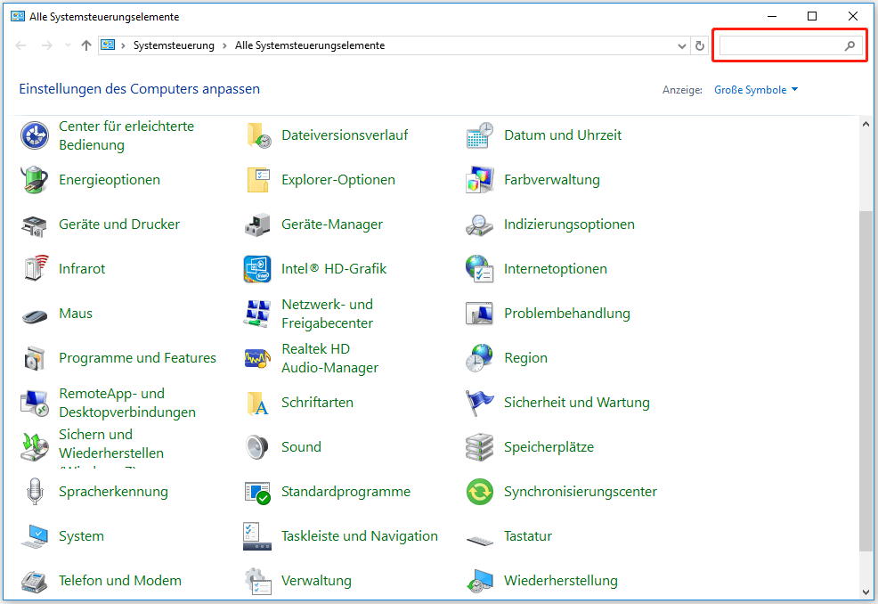 Verwenden Sie die Funktion Suchen in der oberen rechten Ecke