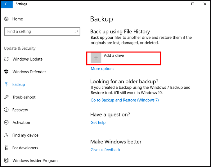 click the button for Add a drive