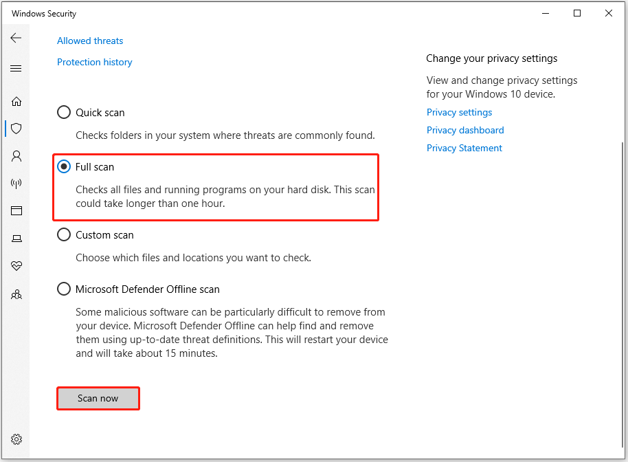 choose Full scan and click Scan now