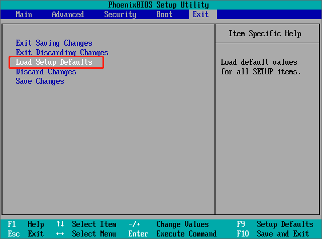 BIOSでのデフォルト設定