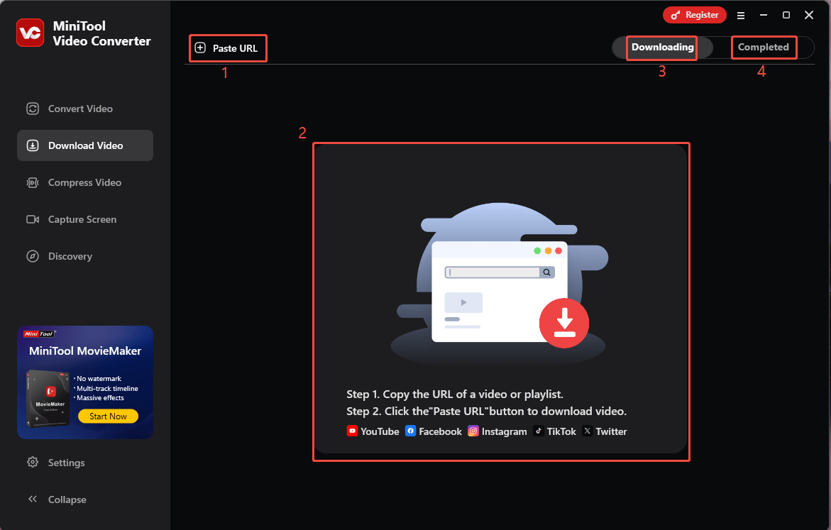 Download Video section in MiniTool Video Converter