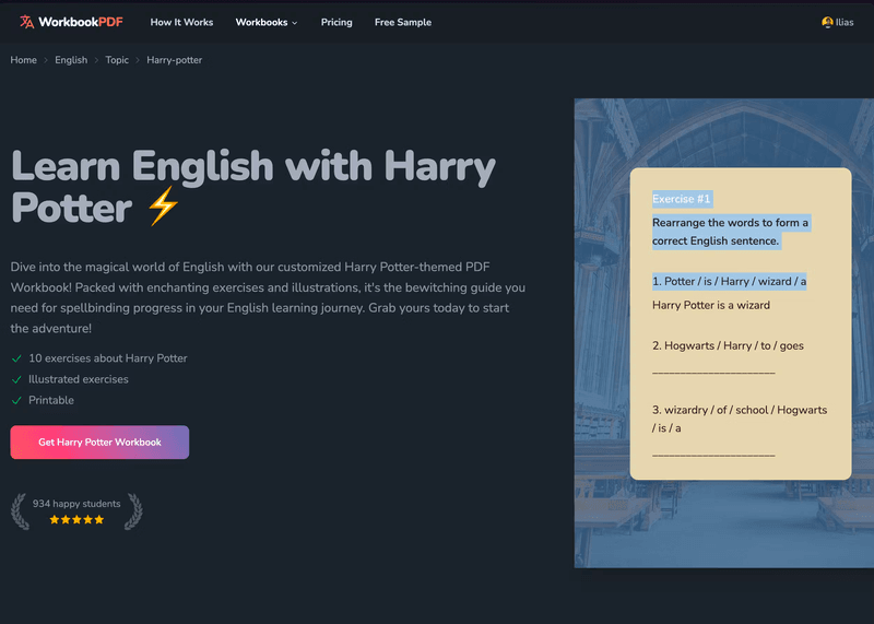 WorkbookPDF - Programmatic SEO SaaS landing page example