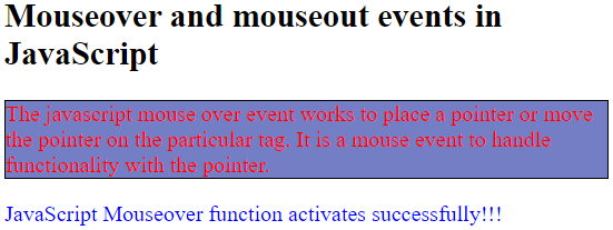 Mouseover function in javascript