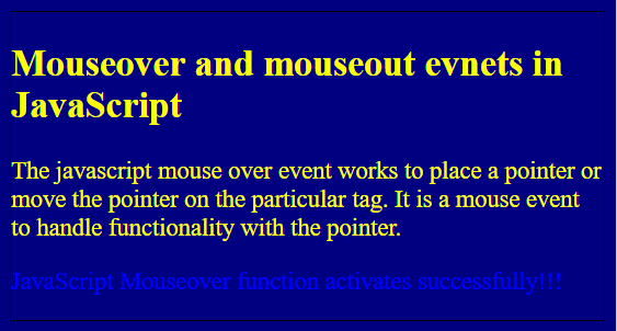 Mouseover function in javascript
