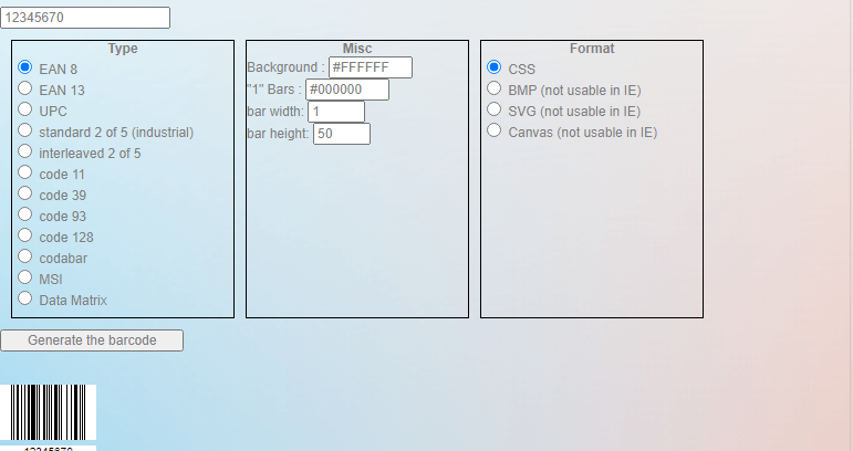 Barcode jQuery example