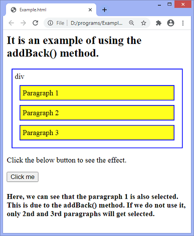 jQuery addBack() method