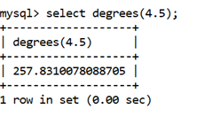 MySQL Math DEGREES() Function