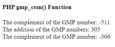 PHP GMP gmp_com() Function