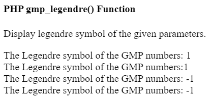 PHP gmp_legendre() Function