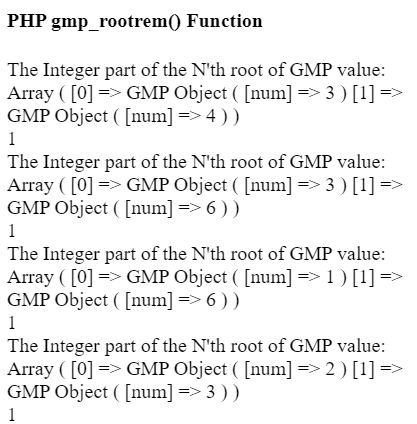 PHP gmp_rootrem() function