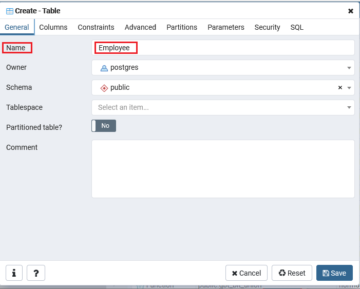 PostgreSQL Create Table