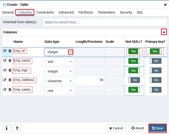 PostgreSQL Create Table