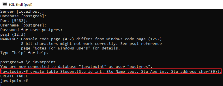 PostgreSQL Create Table