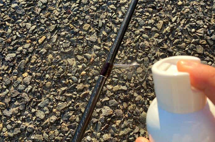 PEにシュッ!をロッドにかける