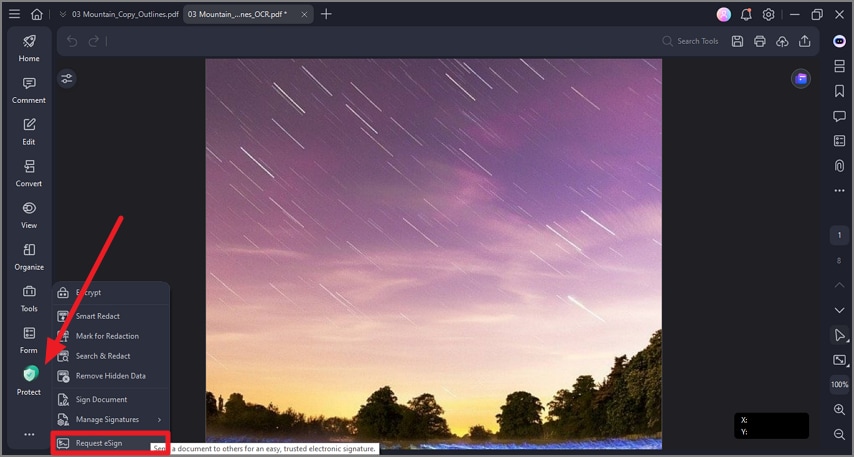 open document request esign