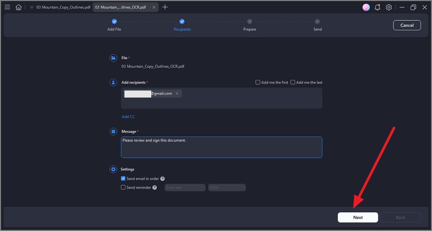 add recipients and configure settings