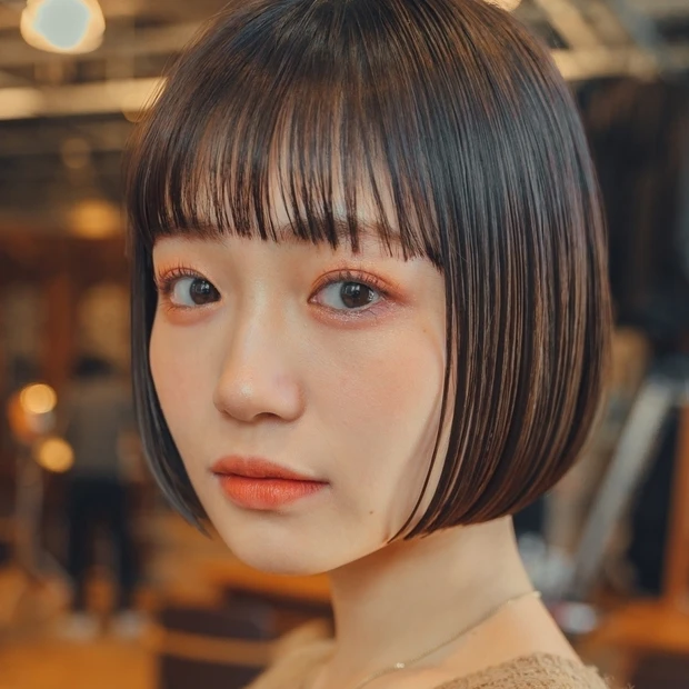 首が細く見える【洒落感大人ボブ】はチョコレートカラーで血色感&上品さをプラス