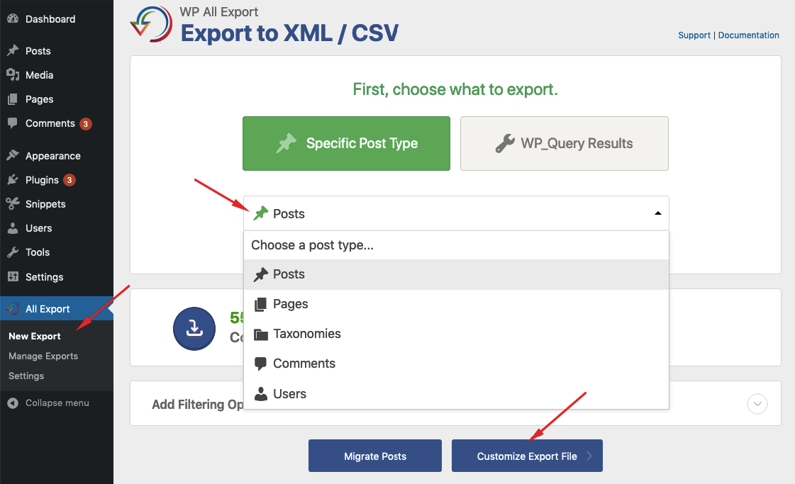 Select a post type to export SEO data