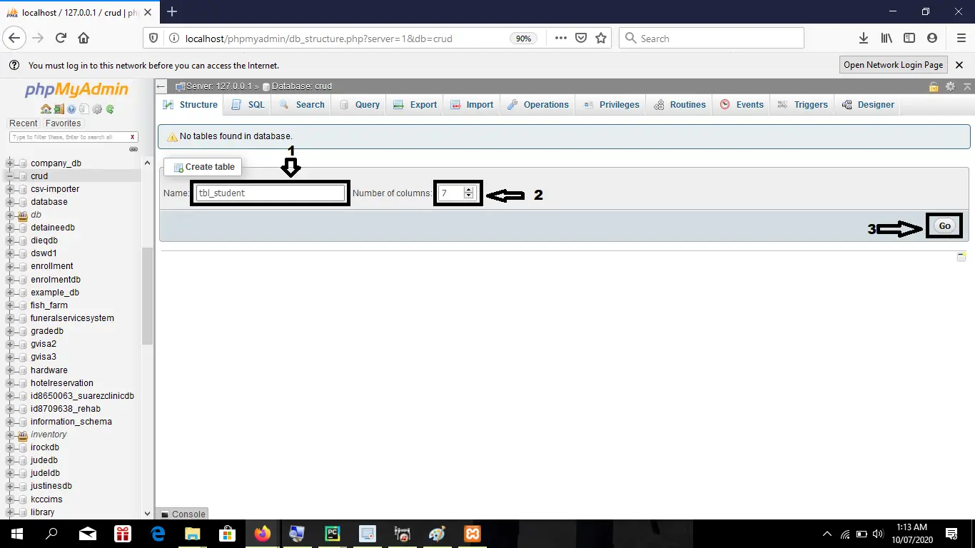 CRUD Operations Create Table