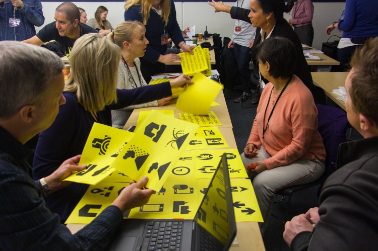 Emergency managers participating at the Design for Emergency Management Workshop. The activity is developing evidence-based safety and disaster icons for the public.