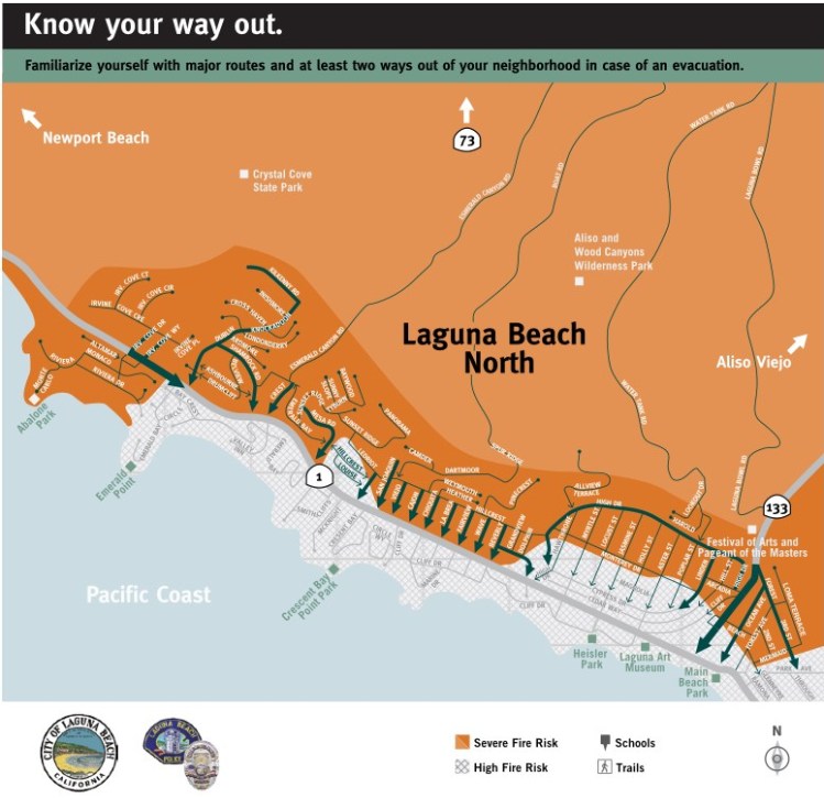 City area map for Laguna Beach North produced as part of FireClear's Visual standards for public-facing rick-literacy maps.