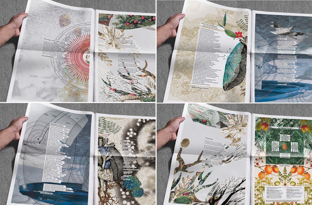 Showing pages and colorful collage work in sequential order